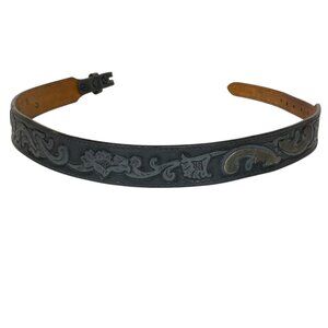 Larry Mahans Western Belt by Leegin Genuine Handtooled Leather Gray Size 28